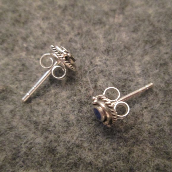 Small 925 Solid Sterling LAPIS Stud Earrings>Lapis Earrings,925 Lapis Earrings - Picture 5 of 5